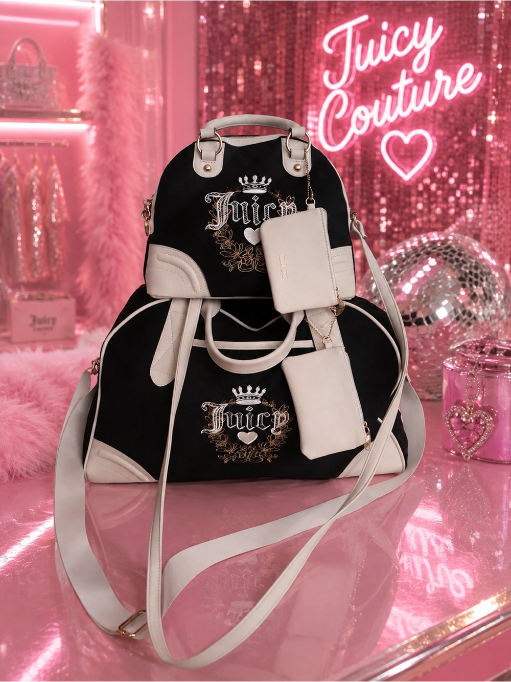 Juicy Couture Black & White Travel Bag Set